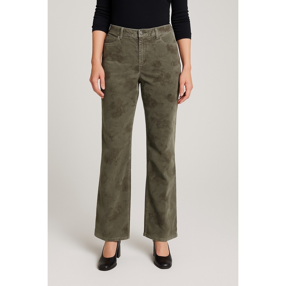 J Jill Green Floral Corduroy Pants Womens 8 Soft Casual Boho Fall Comfort